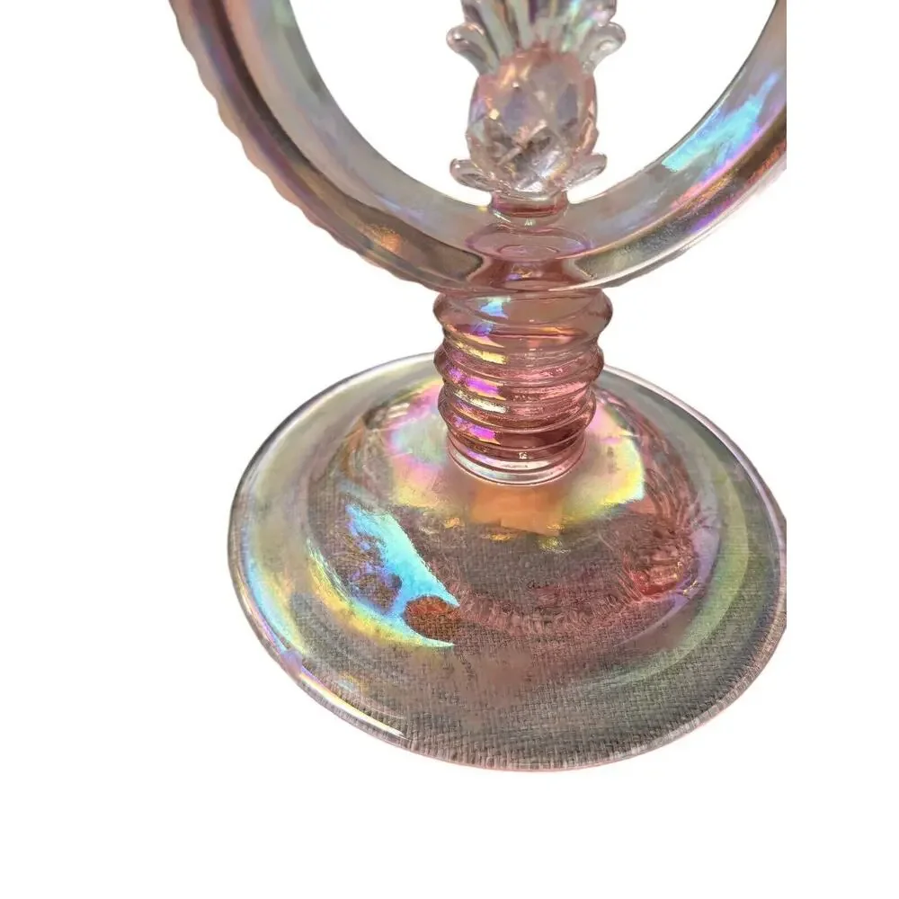 Fenton Pink Iridescent Candelabra Pineapple Welcome Two Candle